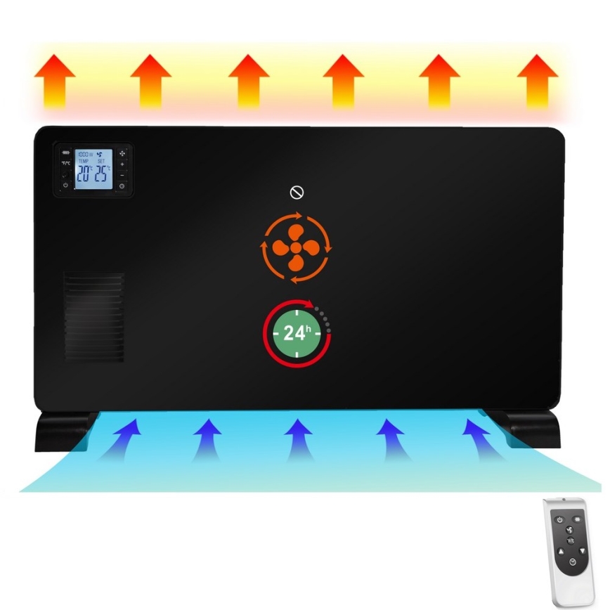 Brilagi - Convector eléctrico 1000/1300/2300W LCD/temporizador/TURBO/termostato negro + control remoto