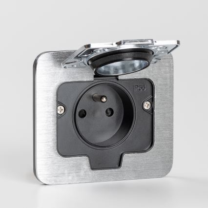 Brilagi - Enchufe de suelo empotrable de exterior IP55 rectangular cromo mate