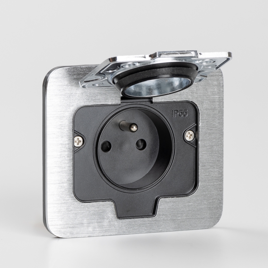 Brilagi - Enchufe de suelo empotrable de exterior IP55 rectangular cromo mate