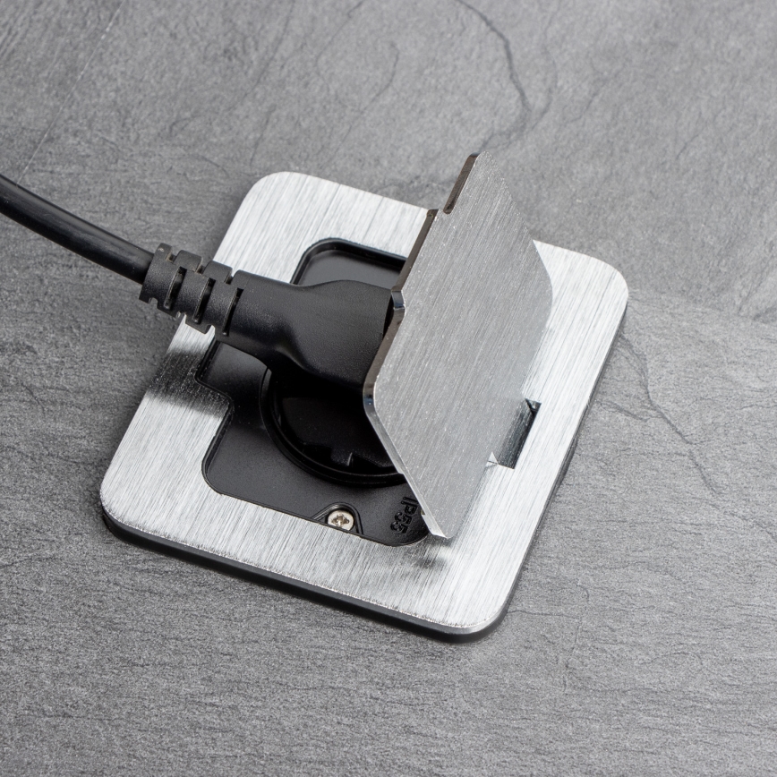 Brilagi - Enchufe de suelo empotrable de exterior IP55 rectangular cromo mate