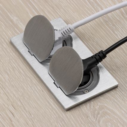 Brilagi - Enchufe doble de suelo empotrable de exterior IP55 rectangular plata