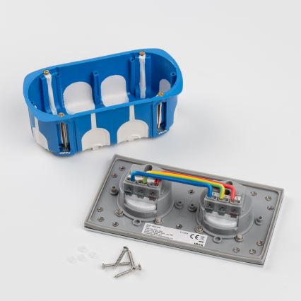 Brilagi - Enchufe doble de suelo empotrable de exterior IP55 rectangular plata