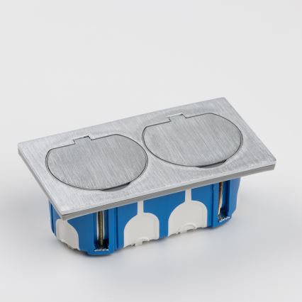 Brilagi - Enchufe doble de suelo empotrable de exterior IP55 rectangular plata