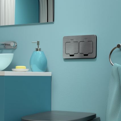 Brilagi - Enchufe doble de suelo empotrado para exterior IP55 rectangular cromo mate