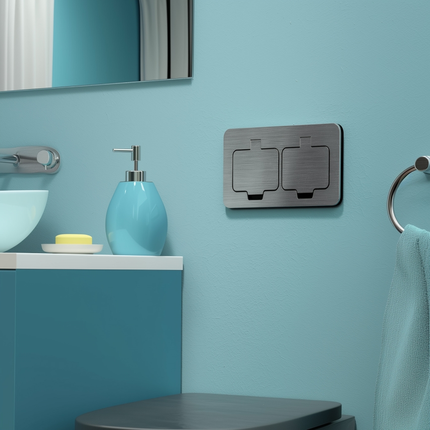Brilagi - Enchufe doble de suelo empotrado para exterior IP55 rectangular cromo mate