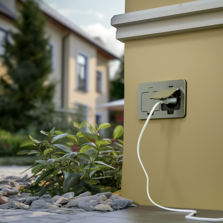 Brilagi - Enchufe doble de suelo empotrado para exterior IP55 rectangular cromo mate