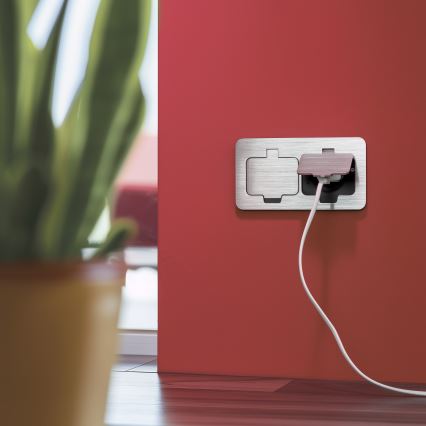 Brilagi - Enchufe doble de suelo empotrado para exterior IP55 rectangular cromo mate