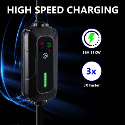 Brilagi - Estación de carga para coches eléctricos FAST AC Tipo 2 16A/380V 11kW + enchufe 230V, 3,7kW 5m + estuche