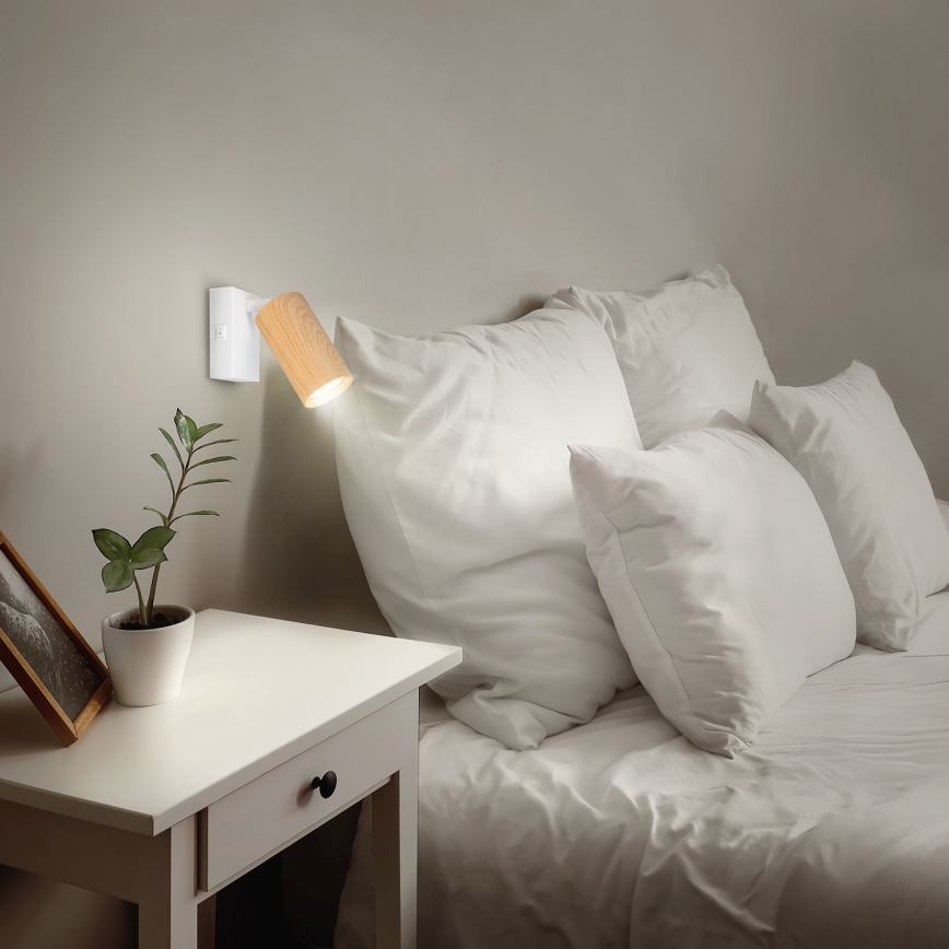 Brilagi - Foco de pared SELE 1xGU10/30W/230V blanco/decoración de roble