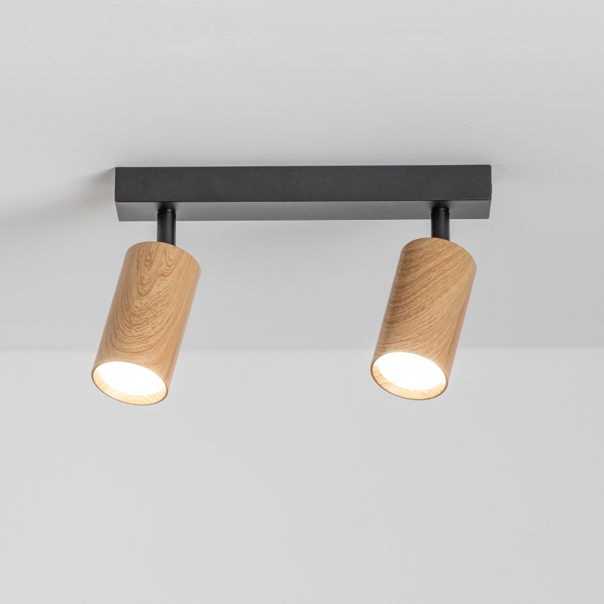 Brilagi - Foco SELE 2xGU10/30W/230V negro/decoración de roble