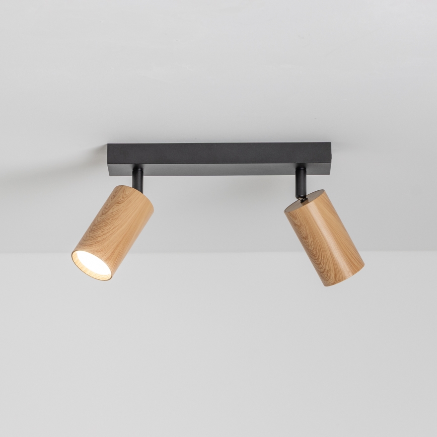 Brilagi - Foco SELE 2xGU10/30W/230V negro/decoración de roble