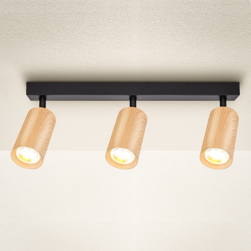 Brilagi - Foco SELE 3xGU10/30W/230V negro/decoración de roble