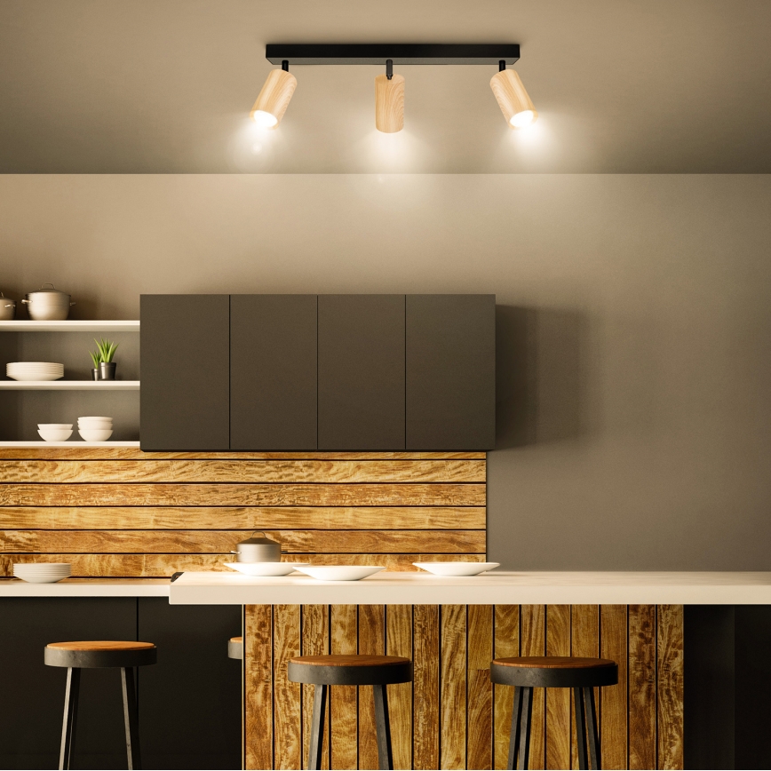 Brilagi - Foco SELE 3xGU10/30W/230V negro/decoración de roble