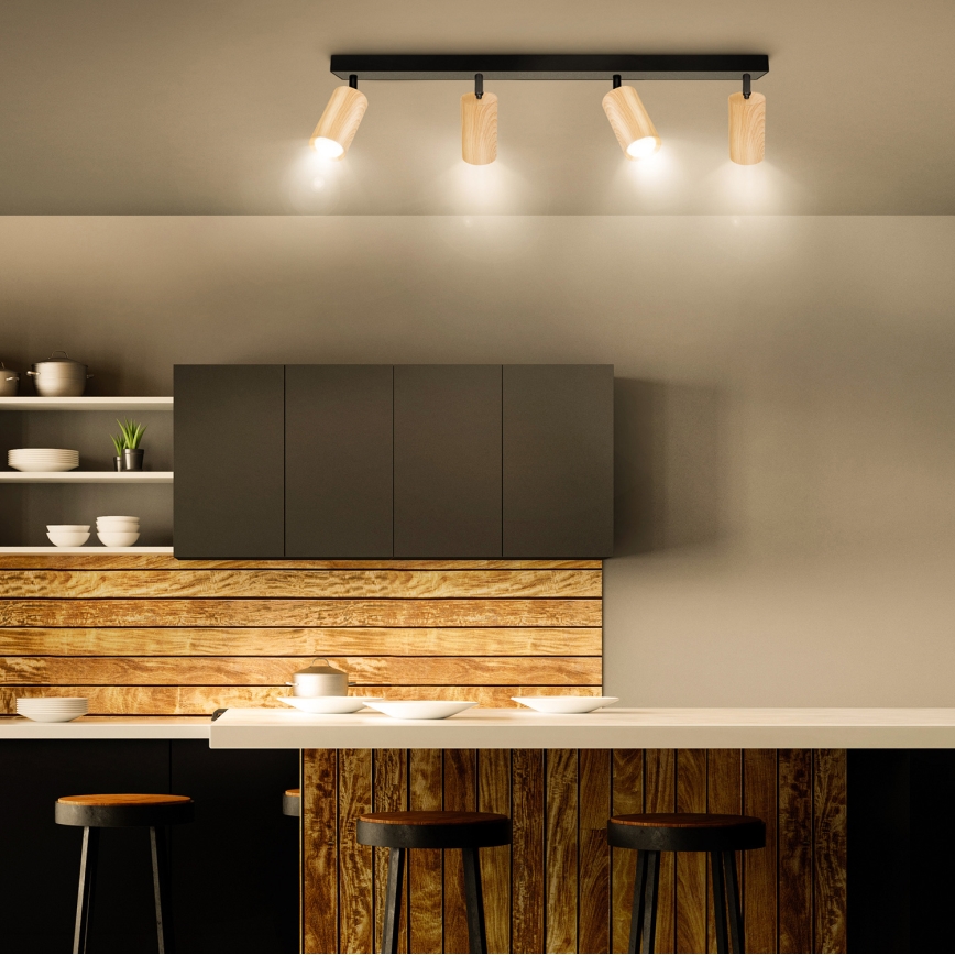 Brilagi - Foco SELE 4xGU10/30W/230V negro/decoración de roble