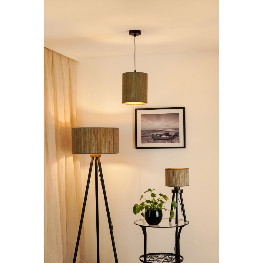 Brilagi - Lámpara colgante BOSTON ROLLER 1xE27/15W/230V diá. 21 cm paja marrón/dorado