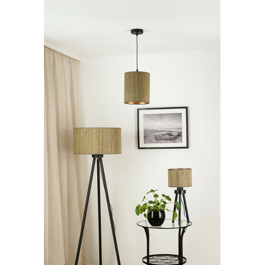 Brilagi - Lámpara colgante BOSTON ROLLER 1xE27/15W/230V diá. 21 cm paja marrón/dorado