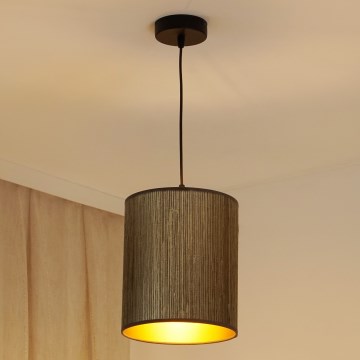 Brilagi - Lámpara colgante BOSTON ROLLER 1xE27/15W/230V diá. 21 cm paja marrón/dorado