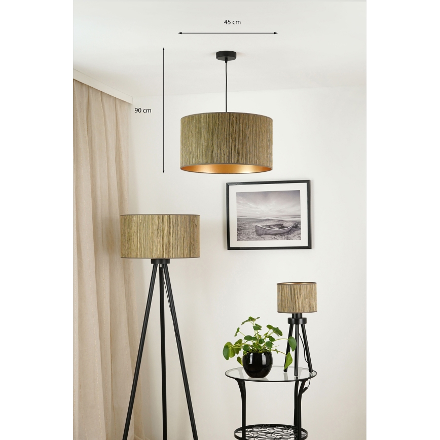 Brilagi - Lámpara colgante BOSTON ROLLER 1xE27/15W/230V diá. 45 cm paja marrón/dorado