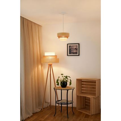 Brilagi - Lámpara colgante CEDAR LUNETA 1xE27/15W/230V diá. 25 cm beige/marrón/color crema