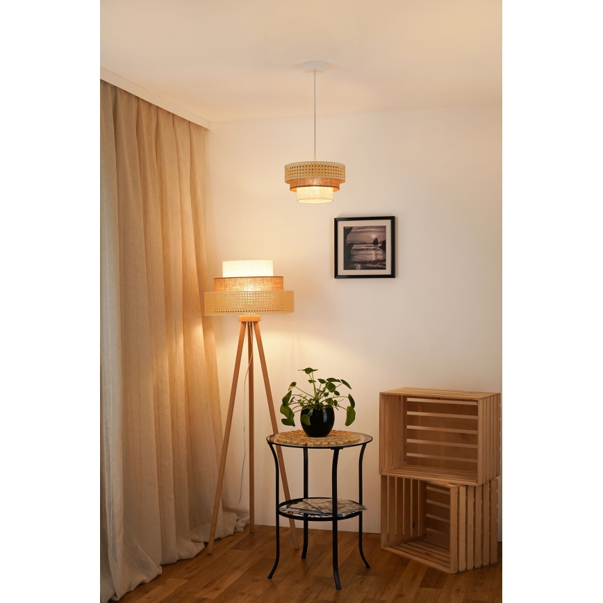 Brilagi - Lámpara colgante CEDAR LUNETA 1xE27/15W/230V diá. 25 cm beige/marrón/color crema