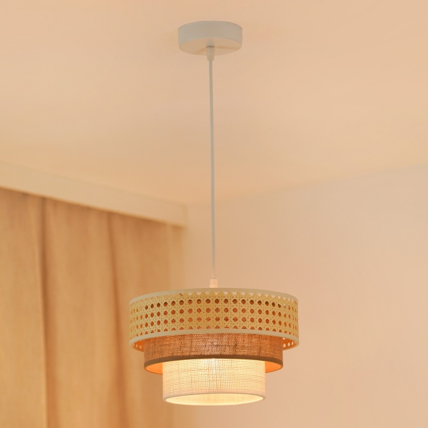Brilagi - Lámpara colgante CEDAR LUNETA 1xE27/15W/230V diá. 25 cm beige/marrón/color crema