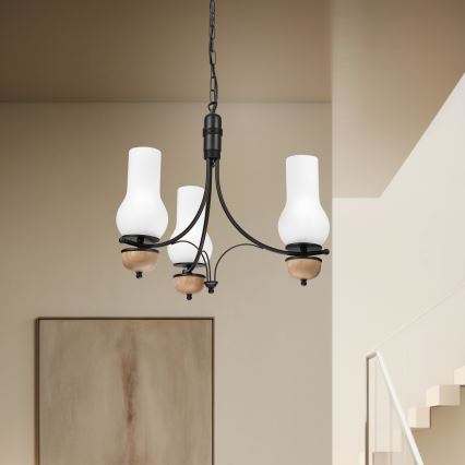Brilagi - Lámpara colgante con cadena COTTAGE 3xE14/40W/230V haya/blanco