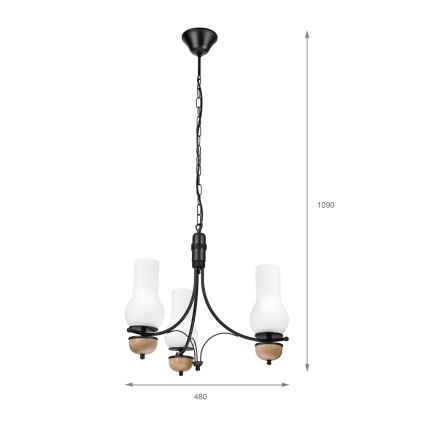 Brilagi - Lámpara colgante con cadena COTTAGE 3xE14/40W/230V haya/blanco