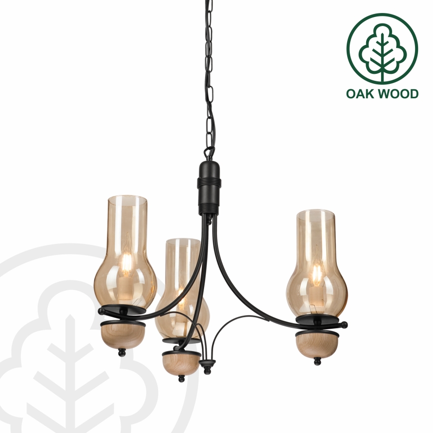 Brilagi - Lámpara colgante con cadena COTTAGE 3xE14/40W/230V haya/marrón