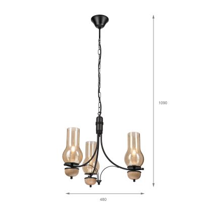 Brilagi - Lámpara colgante con cadena COTTAGE 3xE14/40W/230V haya/marrón