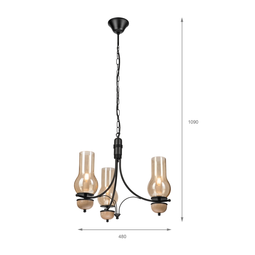 Brilagi - Lámpara colgante con cadena COTTAGE 3xE14/40W/230V haya/marrón