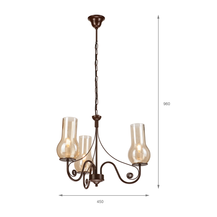 Brilagi - Lámpara colgante con cadena COTTAGE 3xE14/40W/230V marrón