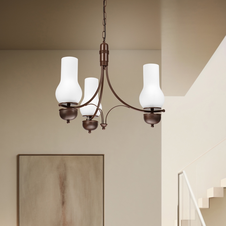 Brilagi - Lámpara colgante con cadena COTTAGE 3xE14/40W/230V roble/blanco
