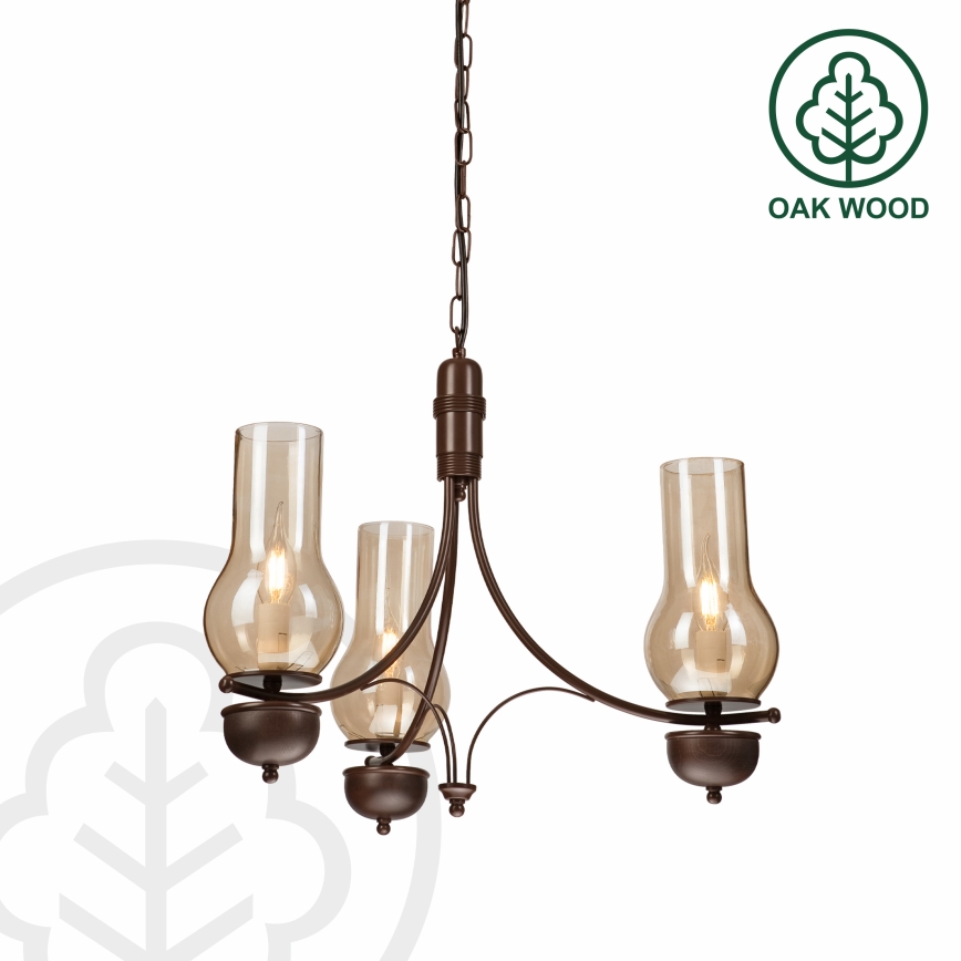 Brilagi - Lámpara colgante con cadena COTTAGE 3xE14/40W/230V roble/marrón