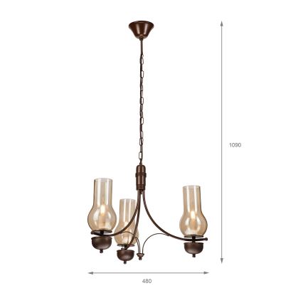 Brilagi - Lámpara colgante con cadena COTTAGE 3xE14/40W/230V roble/marrón