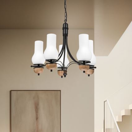 Brilagi - Lámpara colgante con cadena COTTAGE 5xE14/40W/230V haya/blanco