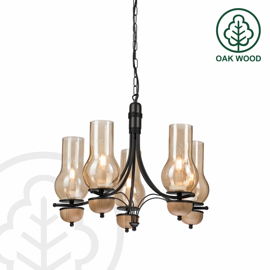 Brilagi - Lámpara colgante con cadena COTTAGE 5xE14/40W/230V haya/marrón