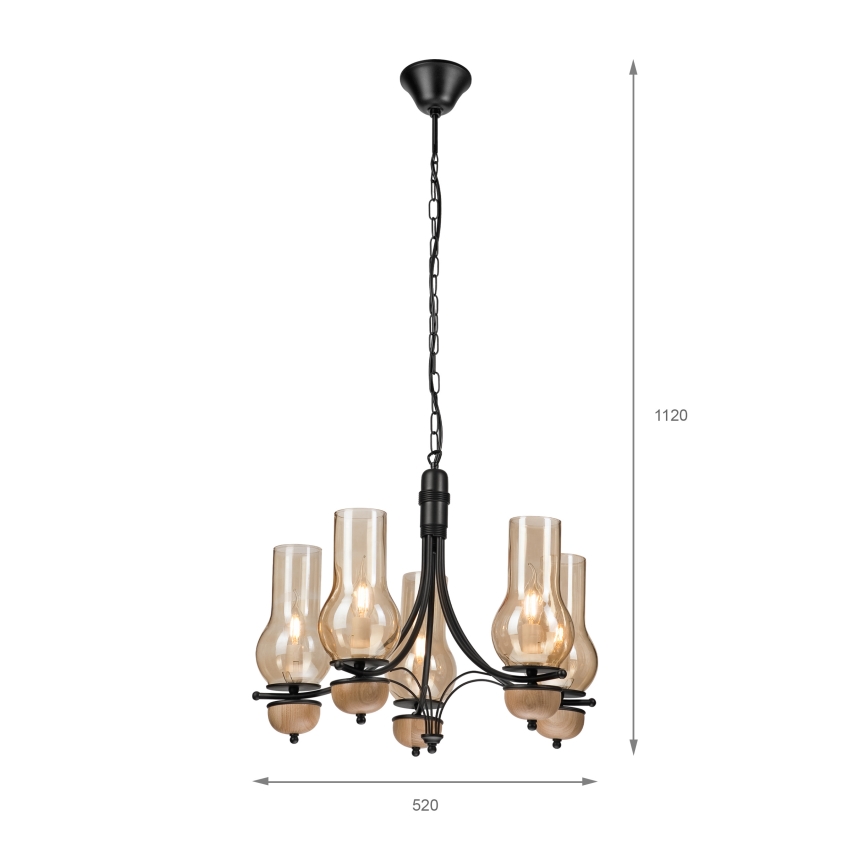 Brilagi - Lámpara colgante con cadena COTTAGE 5xE14/40W/230V haya/marrón