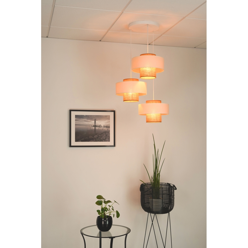 Brilagi - Lámpara colgante DALLAS 3xE27/15W/230V marrón/color crema/blanco
