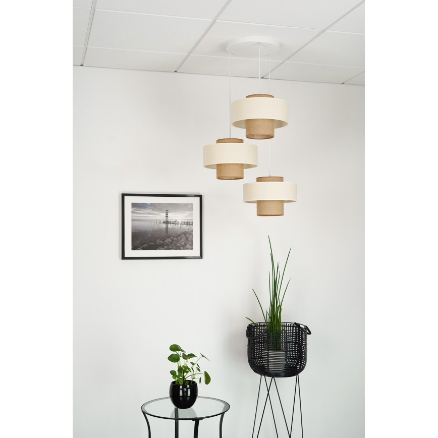 Brilagi - Lámpara colgante DALLAS 3xE27/15W/230V marrón/color crema/blanco