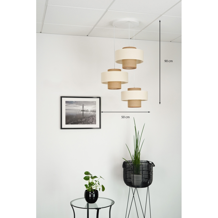 Brilagi - Lámpara colgante DALLAS 3xE27/15W/230V marrón/color crema/blanco