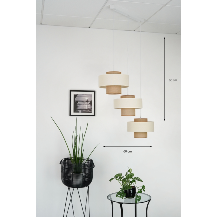 Brilagi - Lámpara colgante DALLAS 3xE27/15W/230V marrón/color crema/blanco