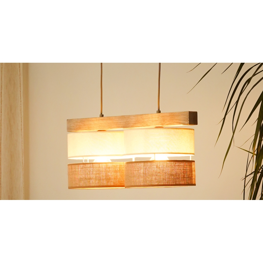 Brilagi - Lámpara colgante FOREST 2xE27/15W/230V pino/beige/color crema