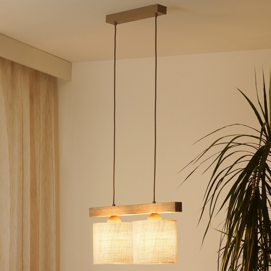 Brilagi - Lámpara colgante FOREST 2xE27/15W/230V pino/marrón/color crema