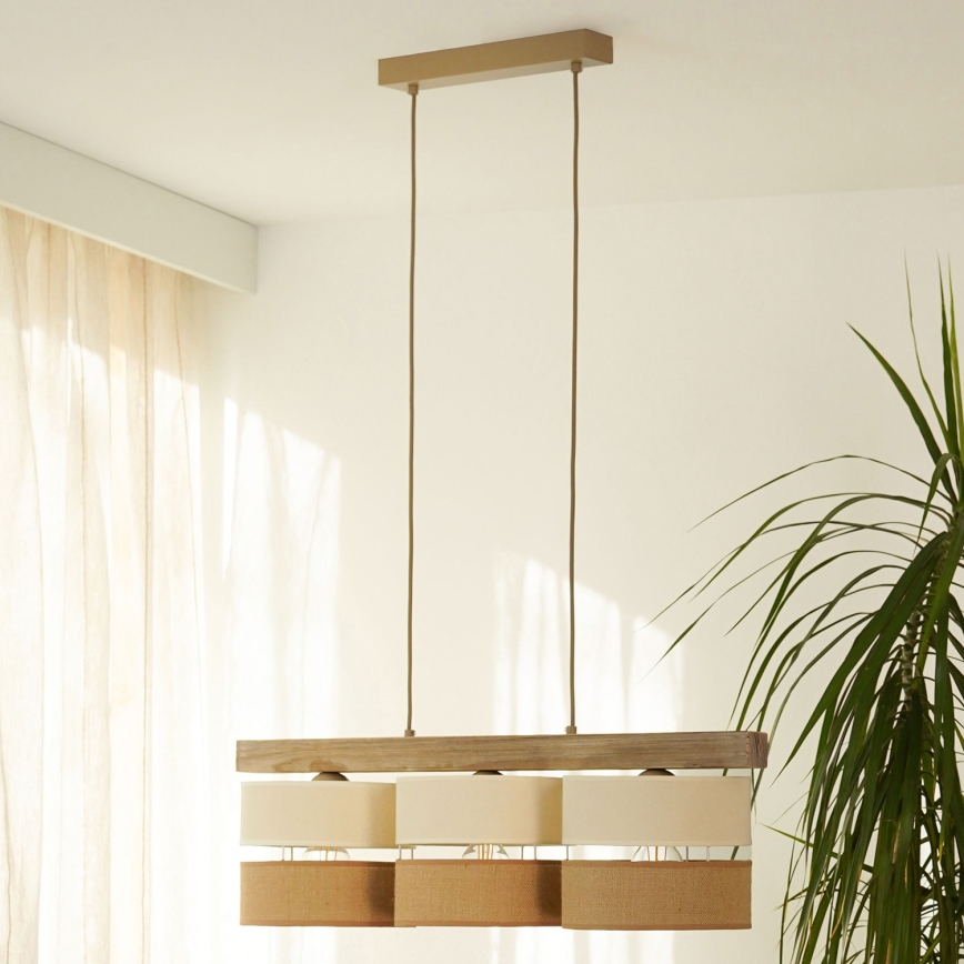 Brilagi - Lámpara colgante FOREST 3xE27/15W/230V pino/beige/color crema