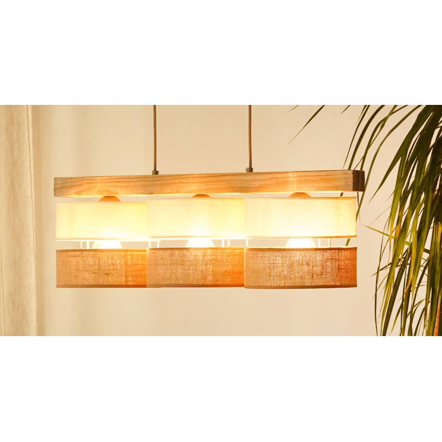 Brilagi - Lámpara colgante FOREST 3xE27/15W/230V pino/beige/color crema