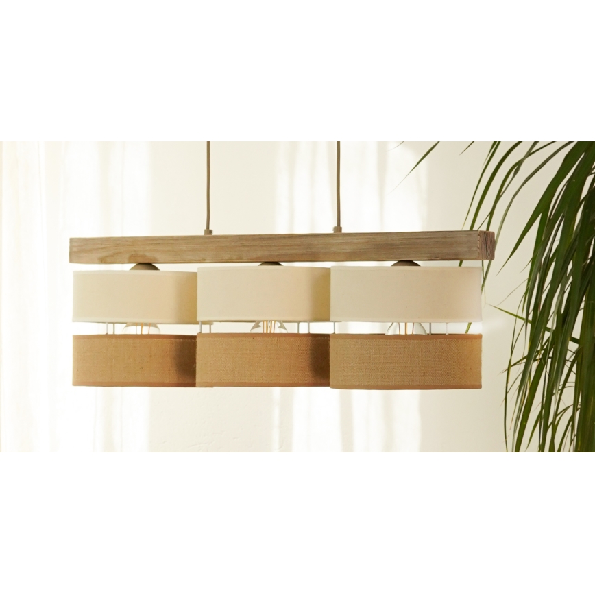 Brilagi - Lámpara colgante FOREST 3xE27/15W/230V pino/beige/color crema