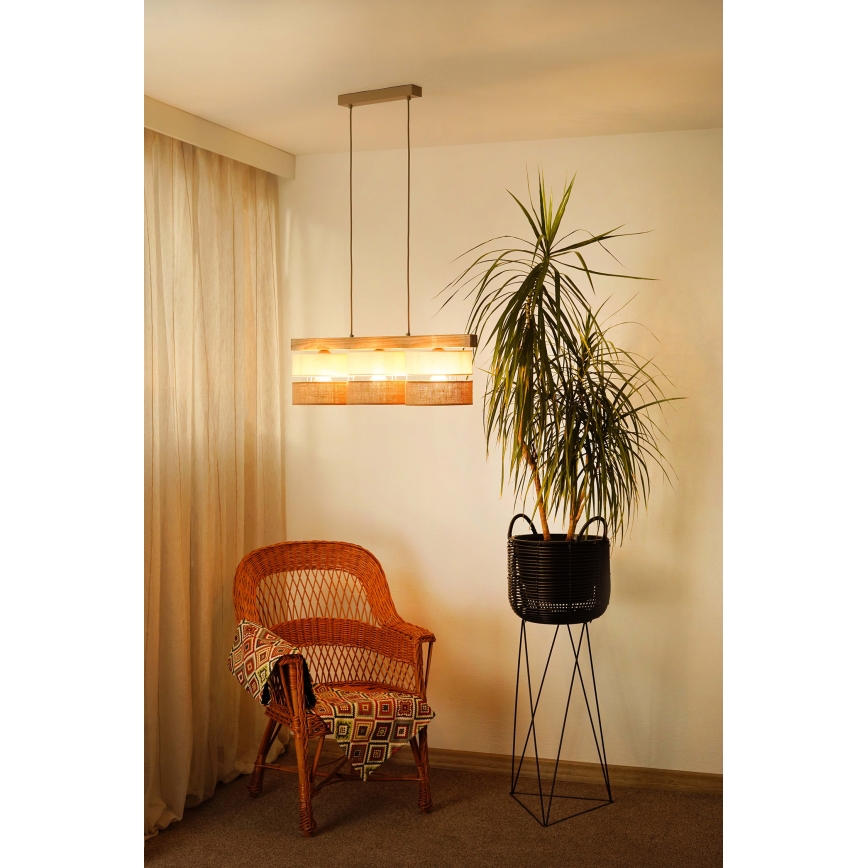 Brilagi - Lámpara colgante FOREST 3xE27/15W/230V pino/beige/color crema