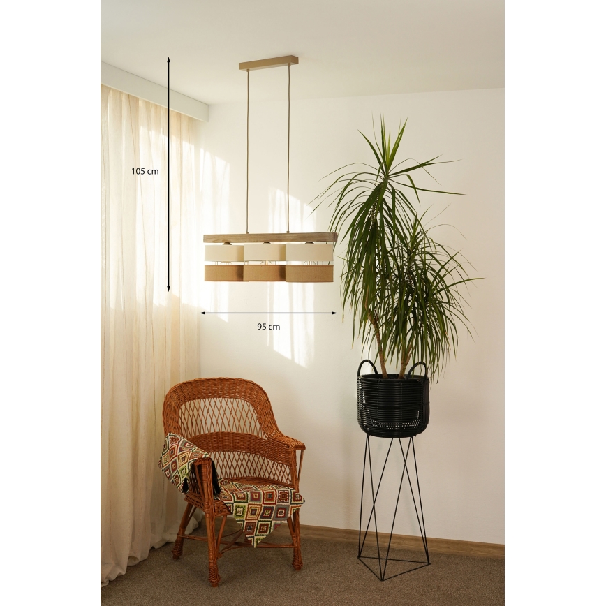 Brilagi - Lámpara colgante FOREST 3xE27/15W/230V pino/beige/color crema