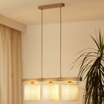 Brilagi - Lámpara colgante FOREST 3xE27/15W/230V pino/marrón/color crema