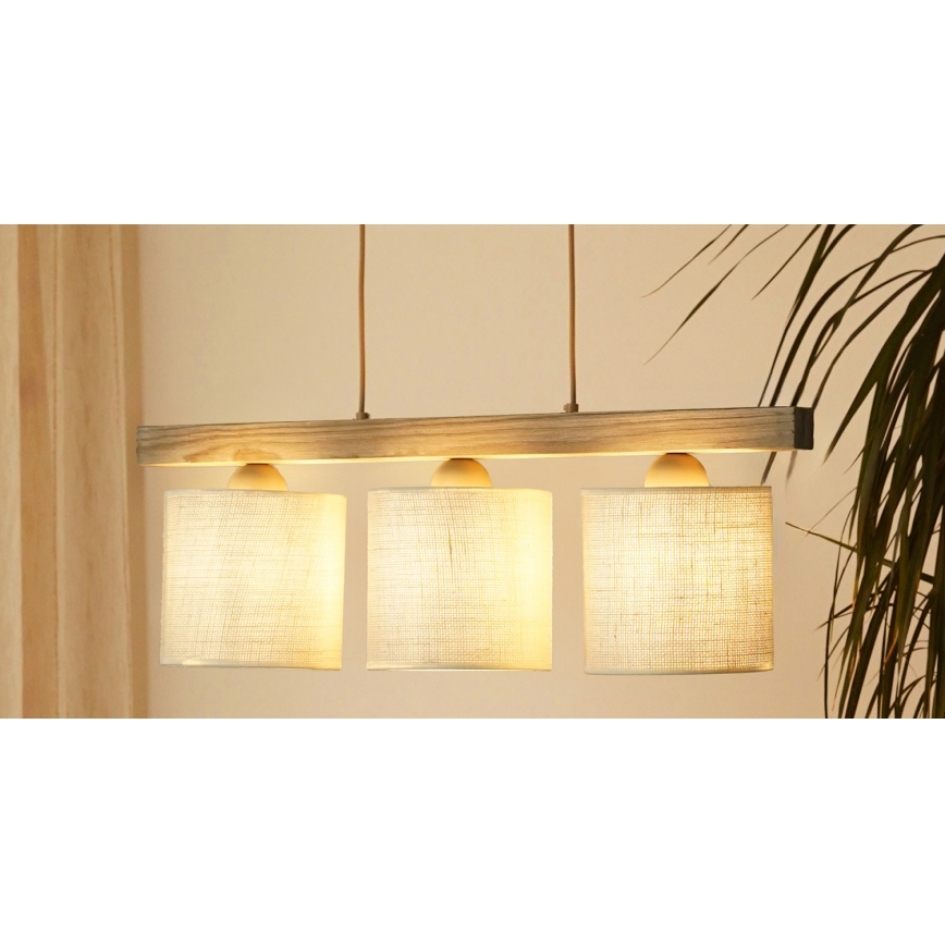 Brilagi - Lámpara colgante FOREST 3xE27/15W/230V pino/marrón/color crema